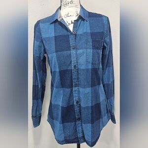 Lucky Brand Women's Shirt Blue Buffalo Check Cotton Button Down Shirt Size XS